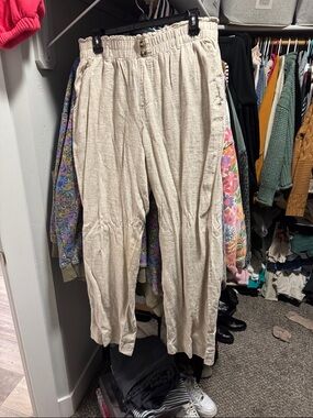 Briggs New York Natural Beige Wide-Leg Linen-Blend Pants